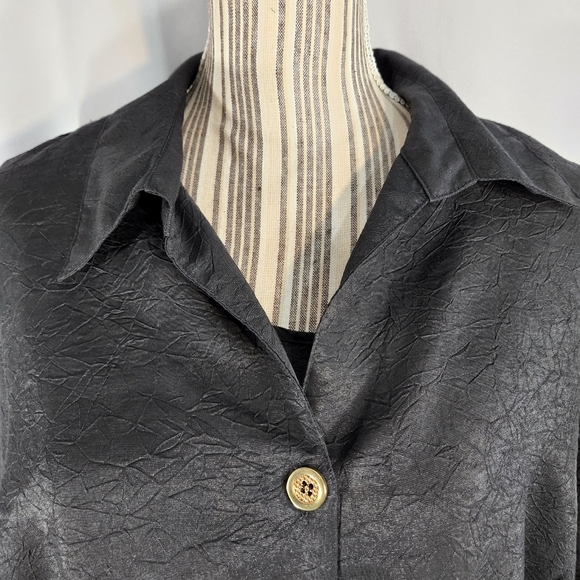 apparenza Black Layered Look Button Down 3/4 Sleeve Top Plus Size 2X - Picture 2 of 9